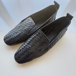 NWOT Massimo Dutti Black Woven Leather Slip-On Loafers